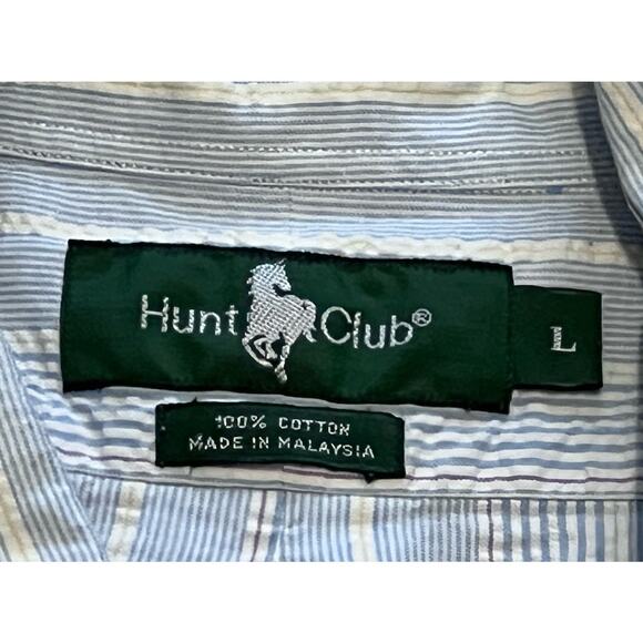 Hunt Club Men's L Blue Seersucker Vertical Stripe Button Down Shirt Short Sleeve - Picture 4 of 6
